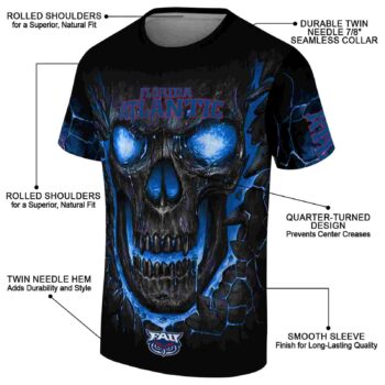 Florida Atlantic Owls Fiery Skull Blue Black T-Shirt