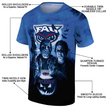 Florida Atlantic Owls Horror Icons Blue Black T-Shirt