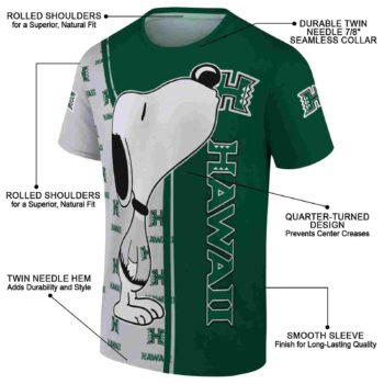 Hawaii Rainbow Warriors Snoopy Graphic Green T-Shirt