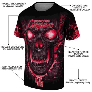 Houston Cougars Fiery Skull Red Black T-Shirt