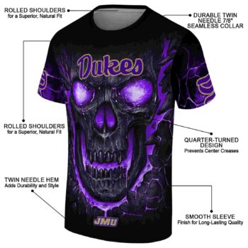 James Madison Dukes Fiery Skull Purple Black T-Shirt