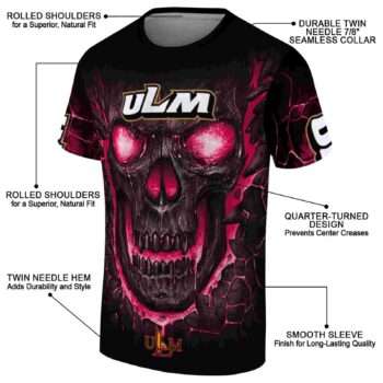 Louisiana-Monroe Warhawks Fiery Skull Red Black T-Shirt