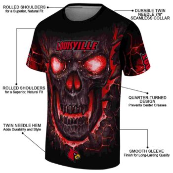 Louisville Cardinals Fiery Skull Red Black T-Shirt