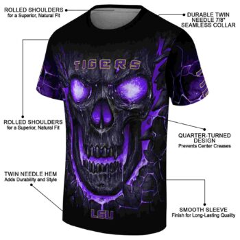LSU Tigers Fiery Skull Purple Black T-Shirt