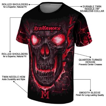 Miami RedHawks Fiery Skull Red Black T-Shirt