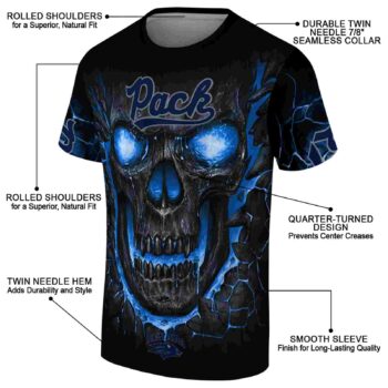 Nevada Wolf Pack Fiery Skull Blue Black T-Shirt
