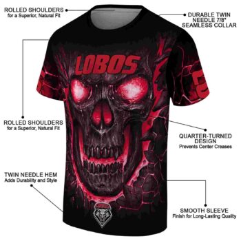New Mexico Lobos Fiery Skull Red Black T-Shirt