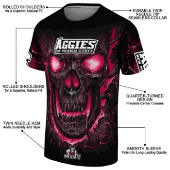 New Mexico State Aggies Fiery Skull Crimson Black T-Shirt