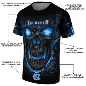 North Carolina Tar Heels Fiery Skull Light Blue Black T-Shirt