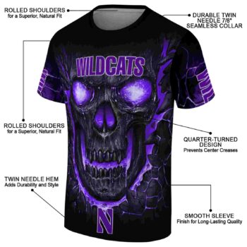 Northwestern Wildcats Fiery Skull Purple Black T-Shirt