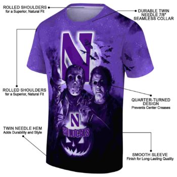 Northwestern Wildcats Horror Icons Purple Black T-Shirt