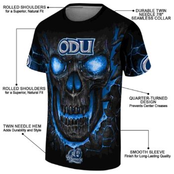 Old Dominion Monarchs Fiery Skull Blue Black T-Shirt