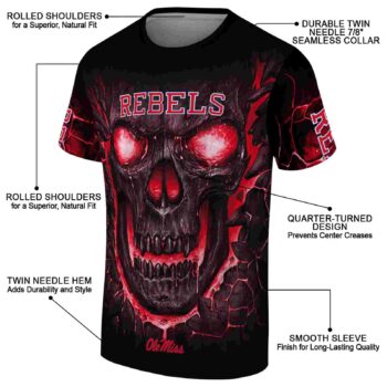 Ole Miss Rebels Fiery Skull Red Black T-Shirt
