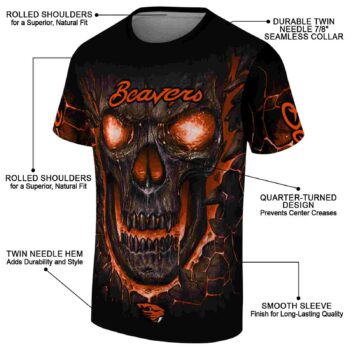 Oregon State Beavers Fiery Skull Orange Black T-Shirt