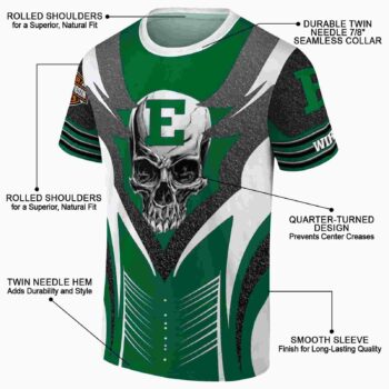 Personalized Eastern Michigan Eagles Skull Emblem Green White T-Shirt