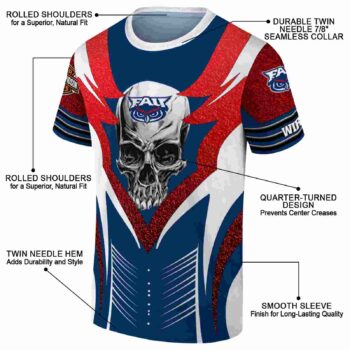 Personalized Florida Atlantic Owls Skull Emblem Blue White T-Shirt