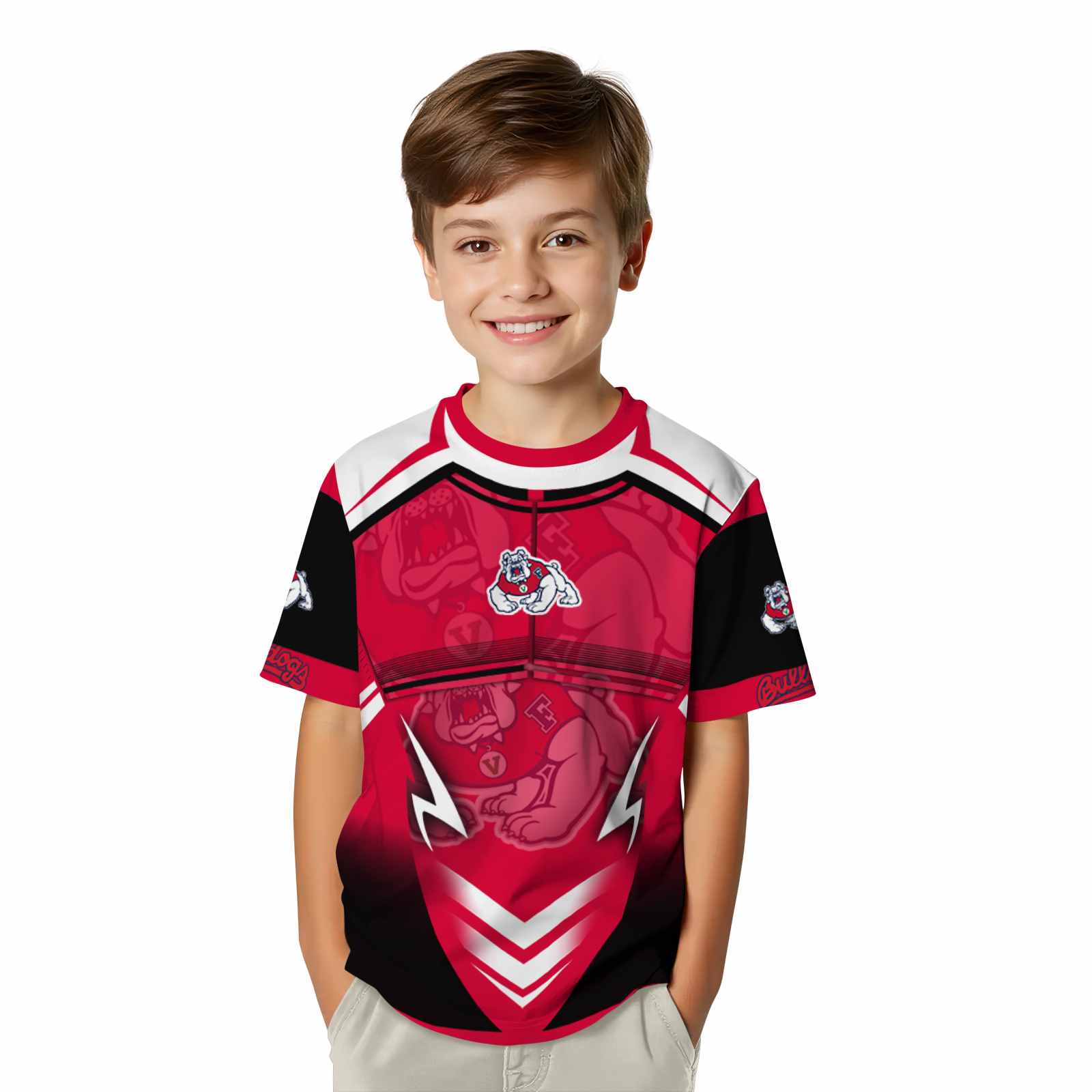 Personalized Fresno State Bulldogs Futuristic Armor Red Black White T-Shirt blank