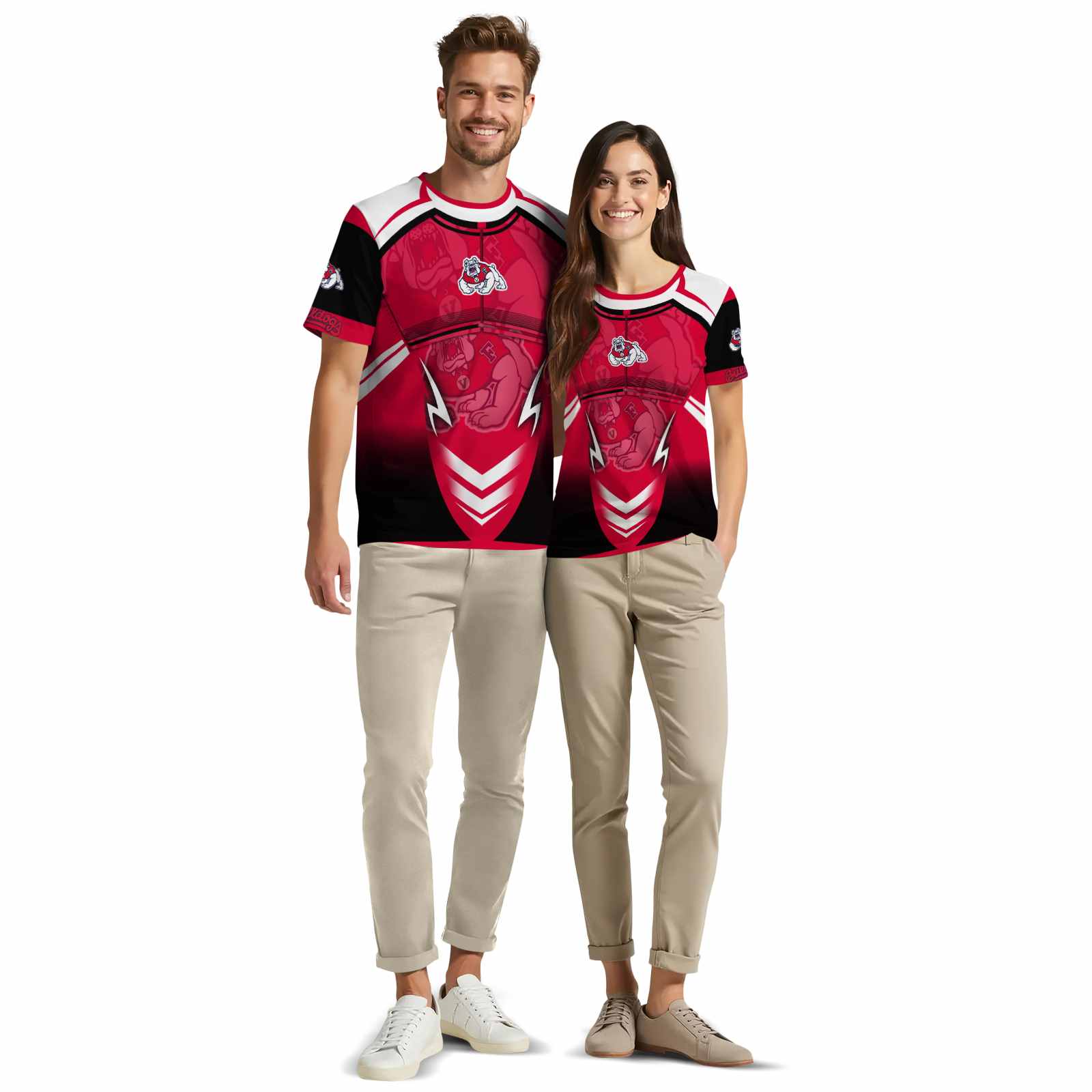 Personalized Fresno State Bulldogs Futuristic Armor Red Black White T-Shirt blank