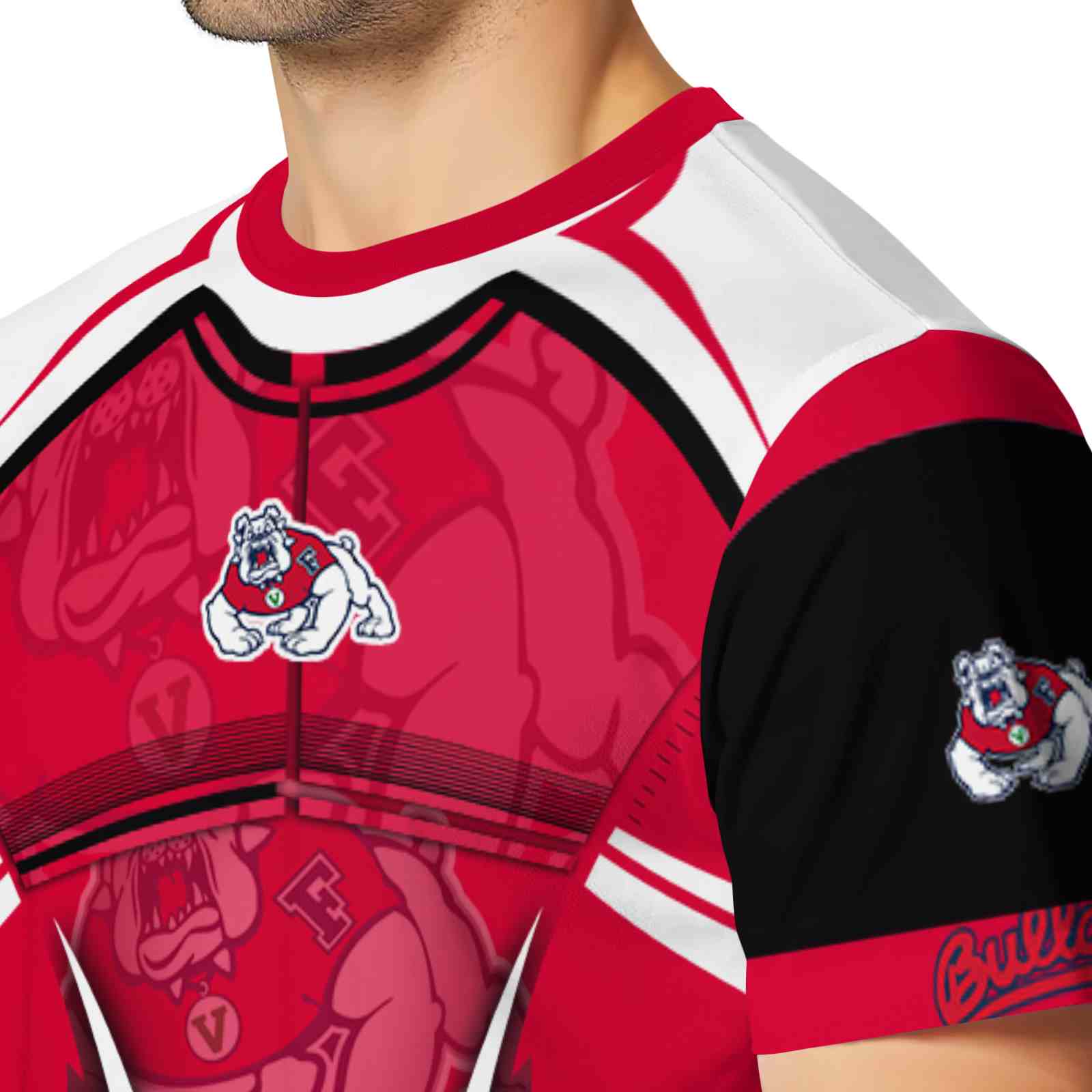 Personalized Fresno State Bulldogs Futuristic Armor Red Black White T-Shirt blank
