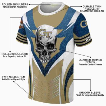 Personalized Georgia Tech Yellow Jackets Skull Emblem Gold White T-Shirt
