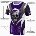Personalized Kansas State Wildcats Skull Emblem Purple White T-Shirt