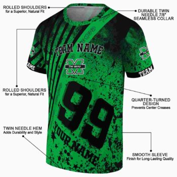 Personalized Marshall Thundering Herd Splatter Art Green Black T-Shirt