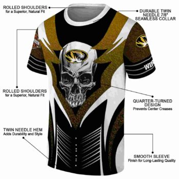 Personalized Missouri Tigers Skull Emblem Black White T-Shirt