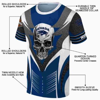Personalized Nevada Wolf Pack Skull Emblem Blue White T-Shirt