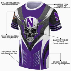 Personalized Northwestern Wildcats Skull Emblem Purple White T-Shirt
