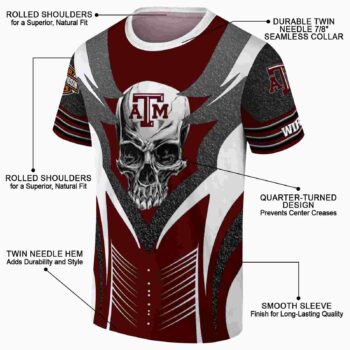 Personalized Texas A&M Aggies Skull Emblem Maroon White T-Shirt