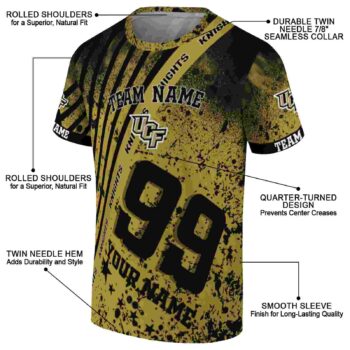 Personalized UCF Knights Splatter Art Gold Black T-Shirt