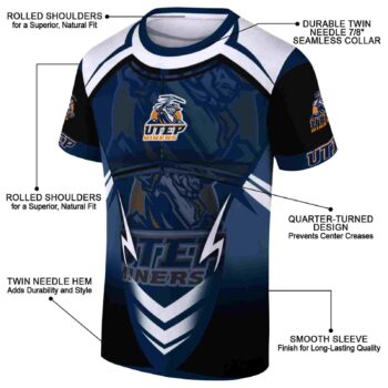 Personalized UTEP Miners Futuristic Armor Blue Black White T-Shirt