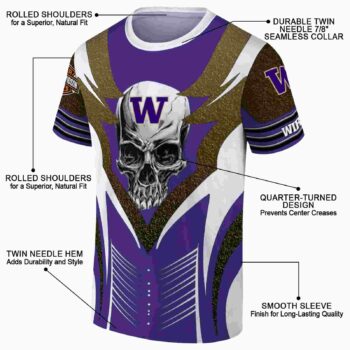 Personalized Washington Huskies Skull Emblem Purple White T-Shirt