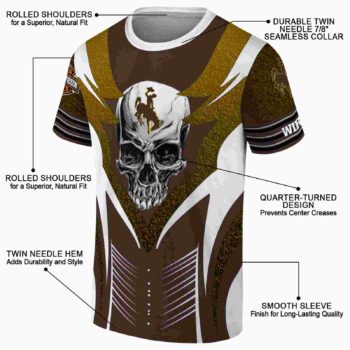 Personalized Wyoming Cowboys Skull Emblem Brown White T-Shirt