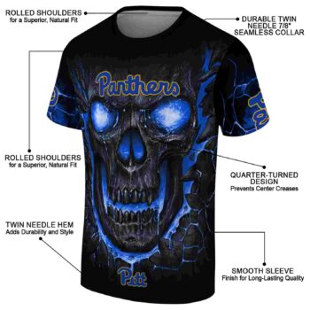 Pittsburgh Panthers Fiery Skull Royal Blue Black T-Shirt