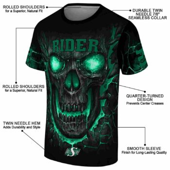 Saskatchewan Roughriders Fiery Skull Green Black T-Shirt