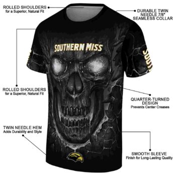 Southern Miss Golden Eagles Fiery Skull Black T-Shirt