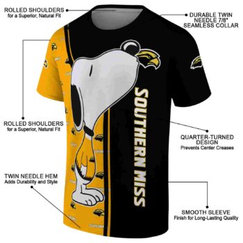Southern Miss Golden Eagles Snoopy Graphic Black T-Shirt