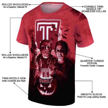 Temple Owls Horror Icons Red Black T-Shirt