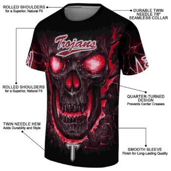Troy Trojans Fiery Skull Red Black T-Shirt
