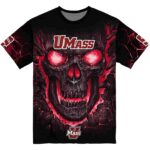 UMass Minutemen Fiery Skull Red Black T-Shirt
