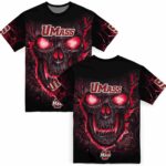 UMass Minutemen Fiery Skull Red Black T-Shirt