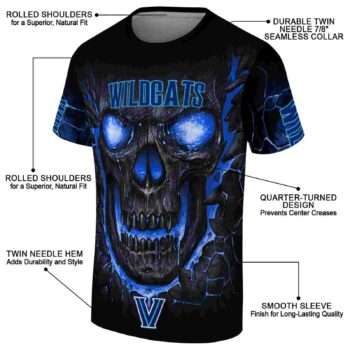 Villanova Wildcats Fiery Skull Navy Black T-Shirt