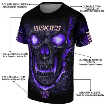 Washington Huskies Fiery Skull Purple Black T-Shirt